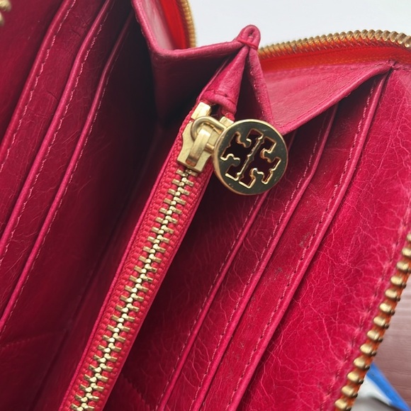 Tory Burch Robinson Continental Zip Around Wallet Clutch Orange Mandarin - Picture 8 of 11